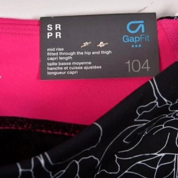 NWT Gap Fit Mid Rise Black Pink Floral Capri Legging Workout Size Small - Picture 5 of 7